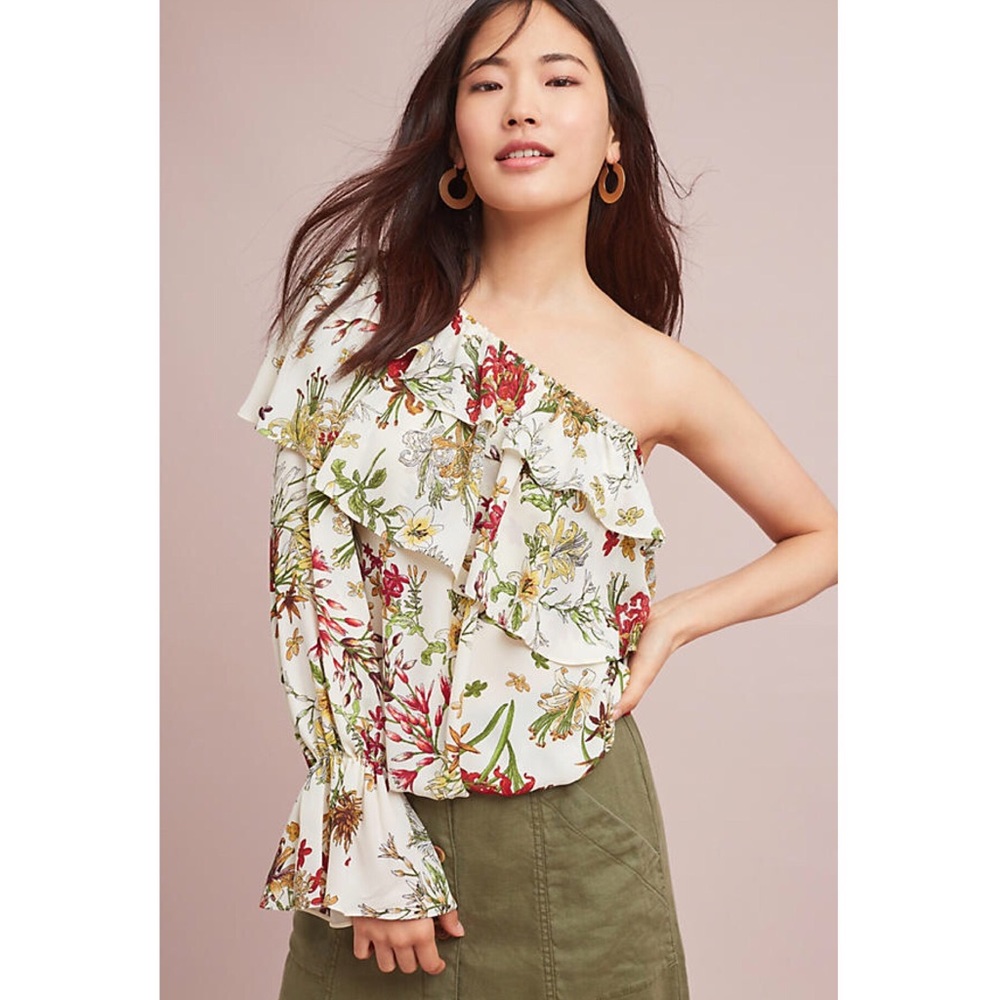NWT Noah One Shoulder Blouse / Floral Ruffle Top